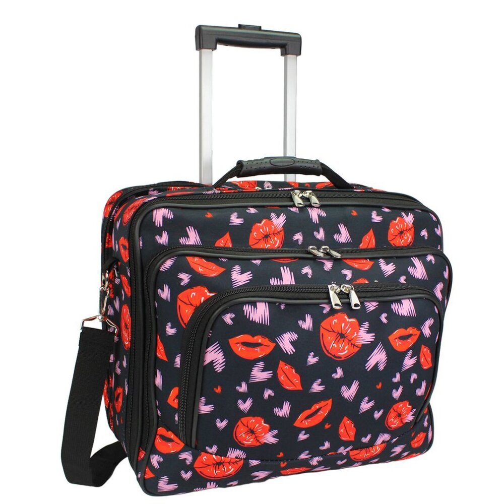 NEW - World Traveler Rolling 17-inch Laptop Case - Lips and Hearts